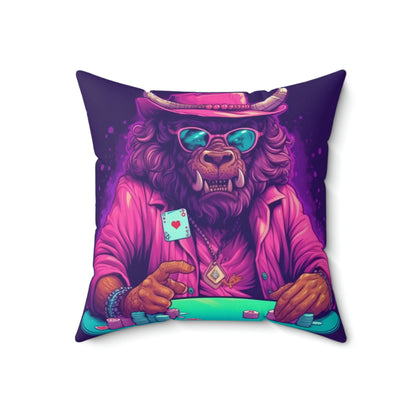 American Bison Poker Card Champion Graphic Spun Polyester Square Pillow