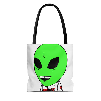 Visi Jersey Chipped Tooth Large Smile Face Green Alien Visitor AOP Tote Bag