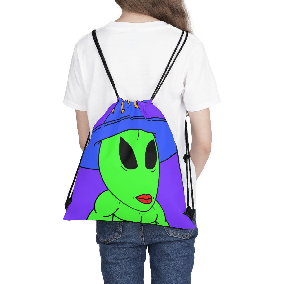 Blue Wizard Hat Alien Muscle Lipstick Green Visitor Outdoor Drawstring Bag