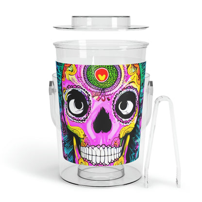 Trippy psychedelic Skull Skeleton Head Face Ice Bucket with Tongs