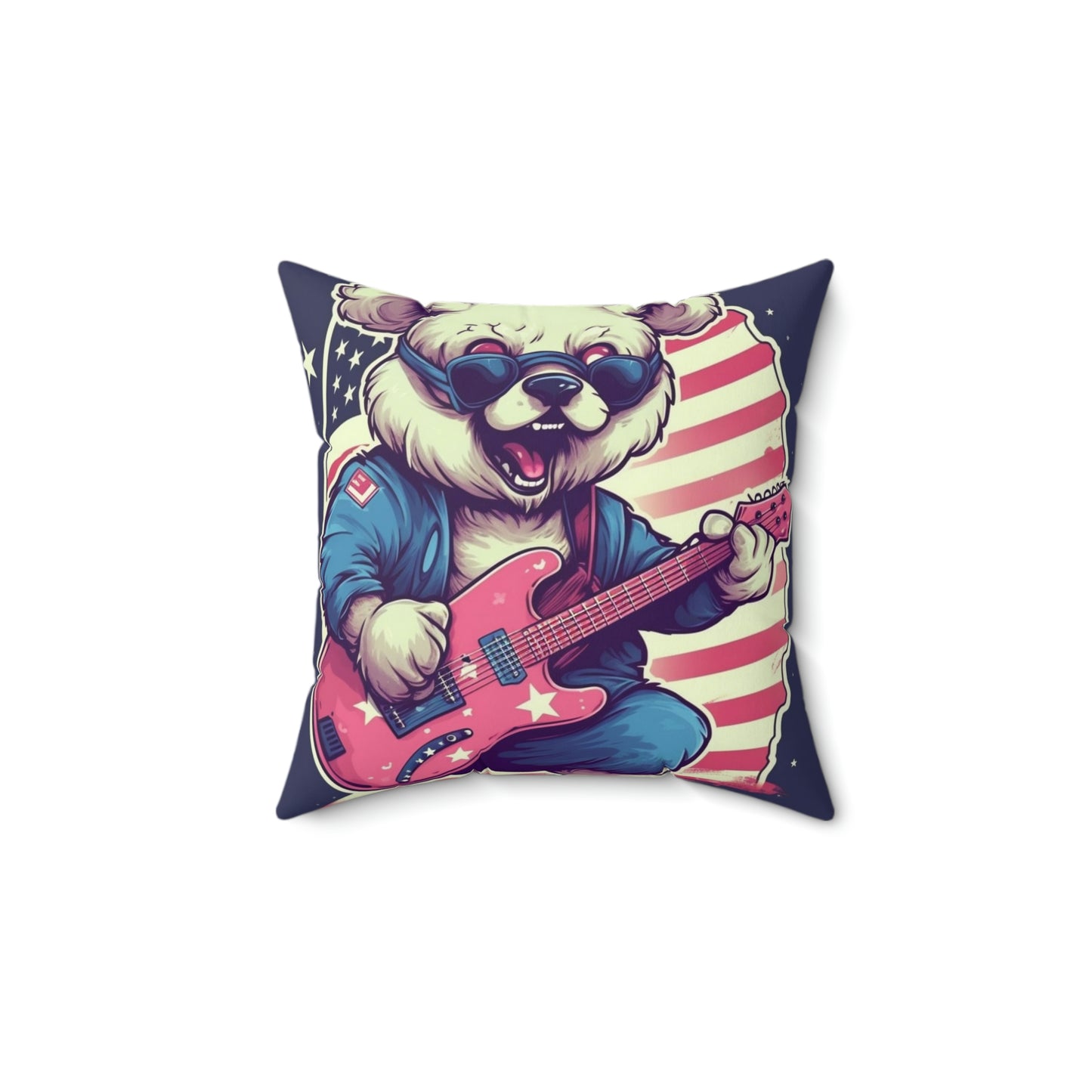 Rock and Roll Independence: Patriotism Patriotic Bear's Guitar Spun Polyester Square Pillow