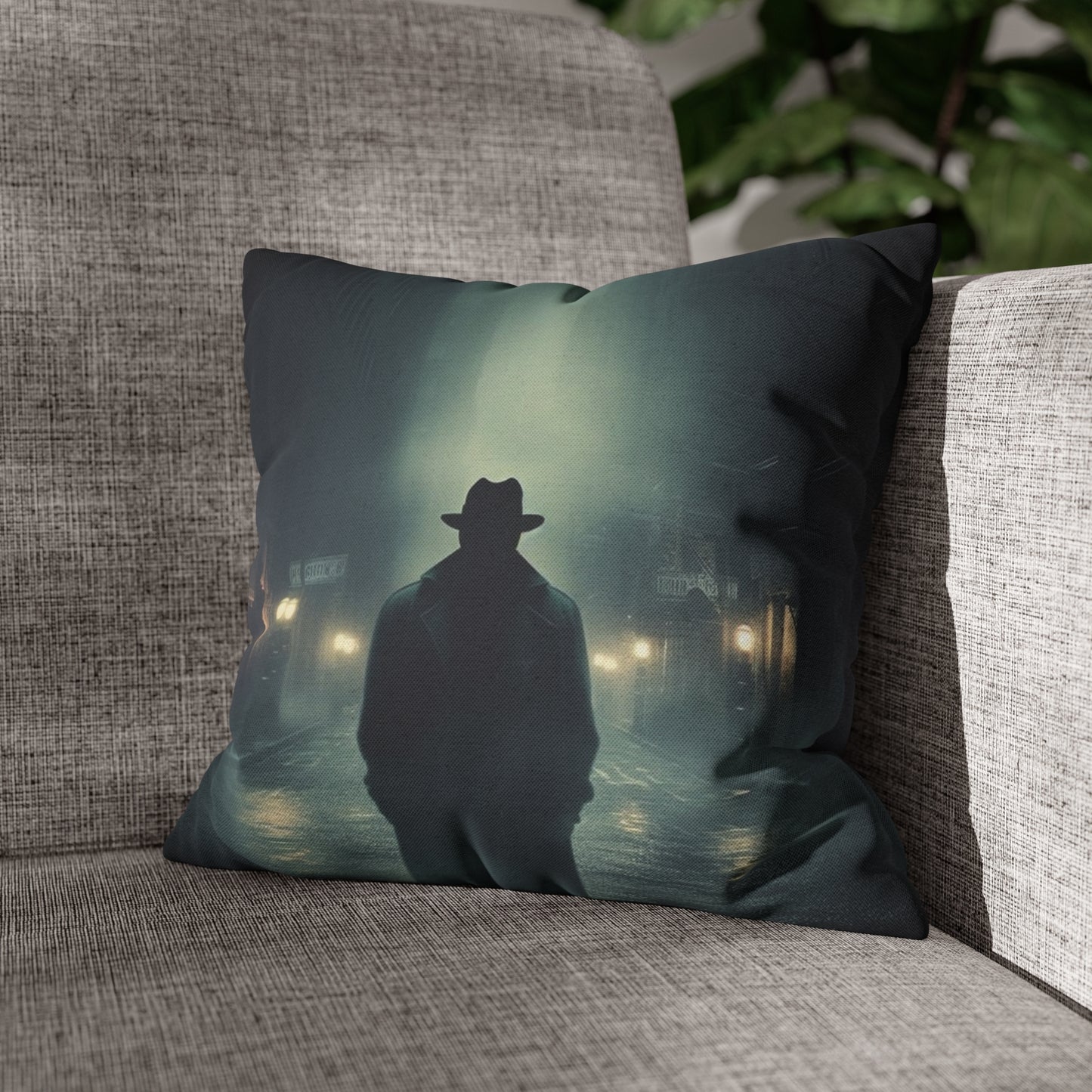 Mystery Detective Alley - Noir Book Cover Artwork Spun Polyester Square Pillow Case