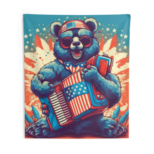 Accordion Bear 愛国的な独立記念日アメリカ音楽屋内壁タペストリー