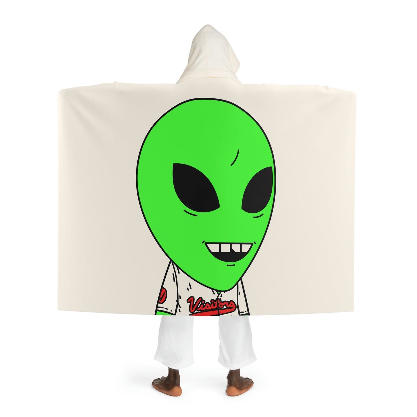 Visi Jersey Chipped Tooth Large Smile Face Green Alien Visitor Hooded Sherpa Fleece Blanket