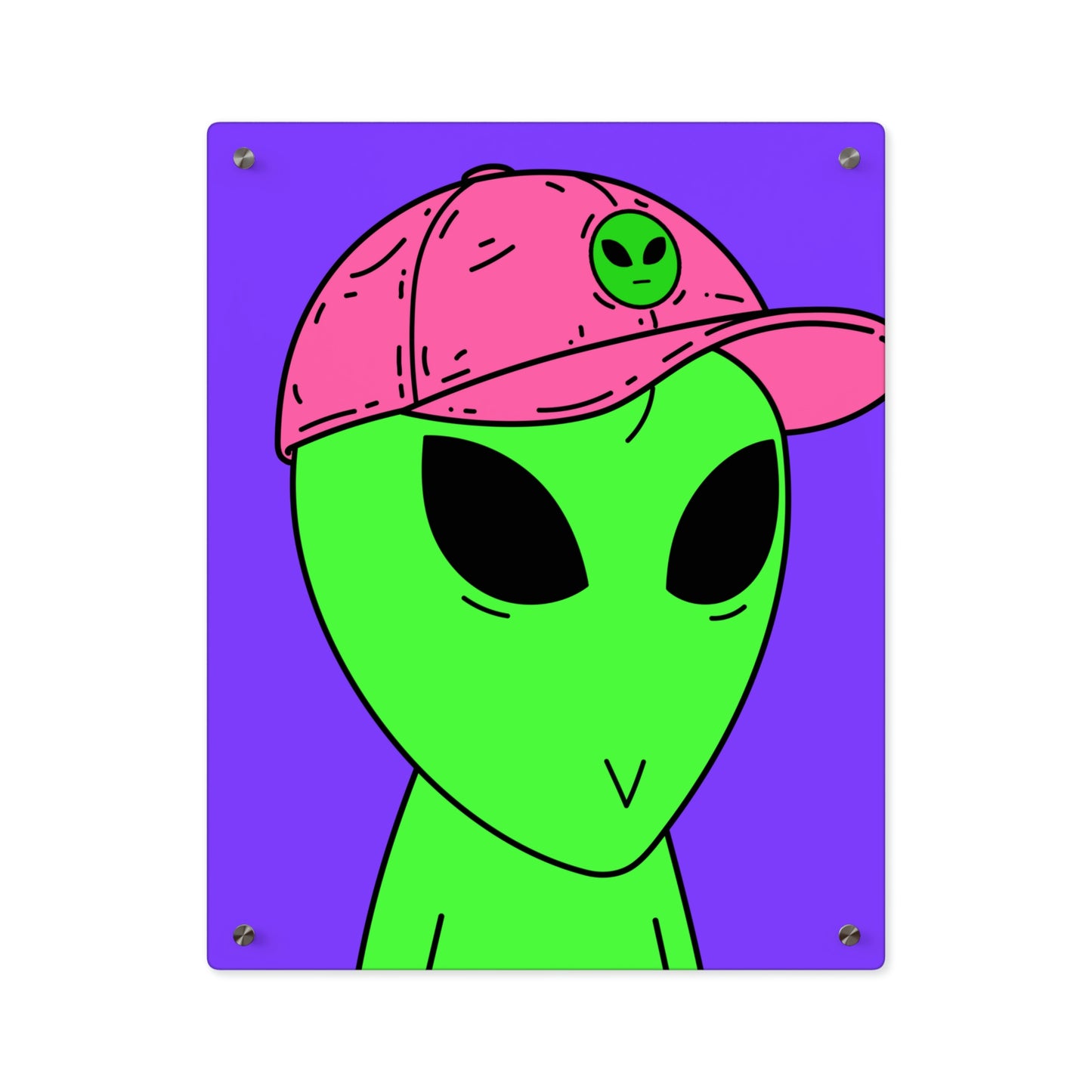 Green Alien V Face Pink Visi hat Visitor Acrylic Wall Art Panels