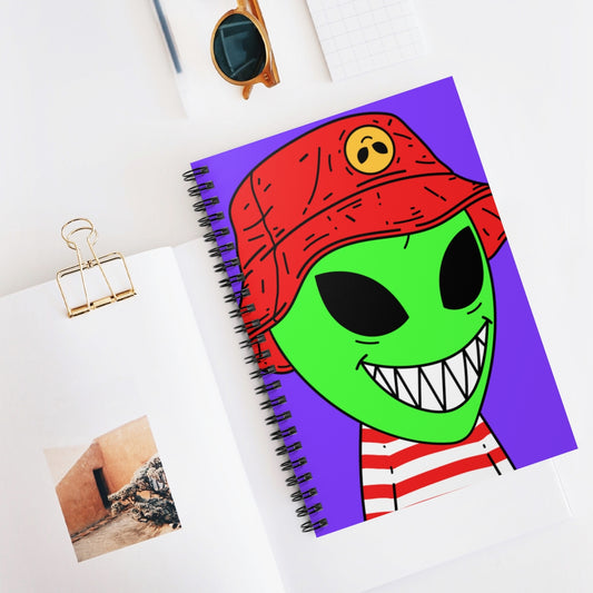 Alien Character Cartoon Red Hat Striped Shirt Big Smile Spiral Notebook - Ruled Line