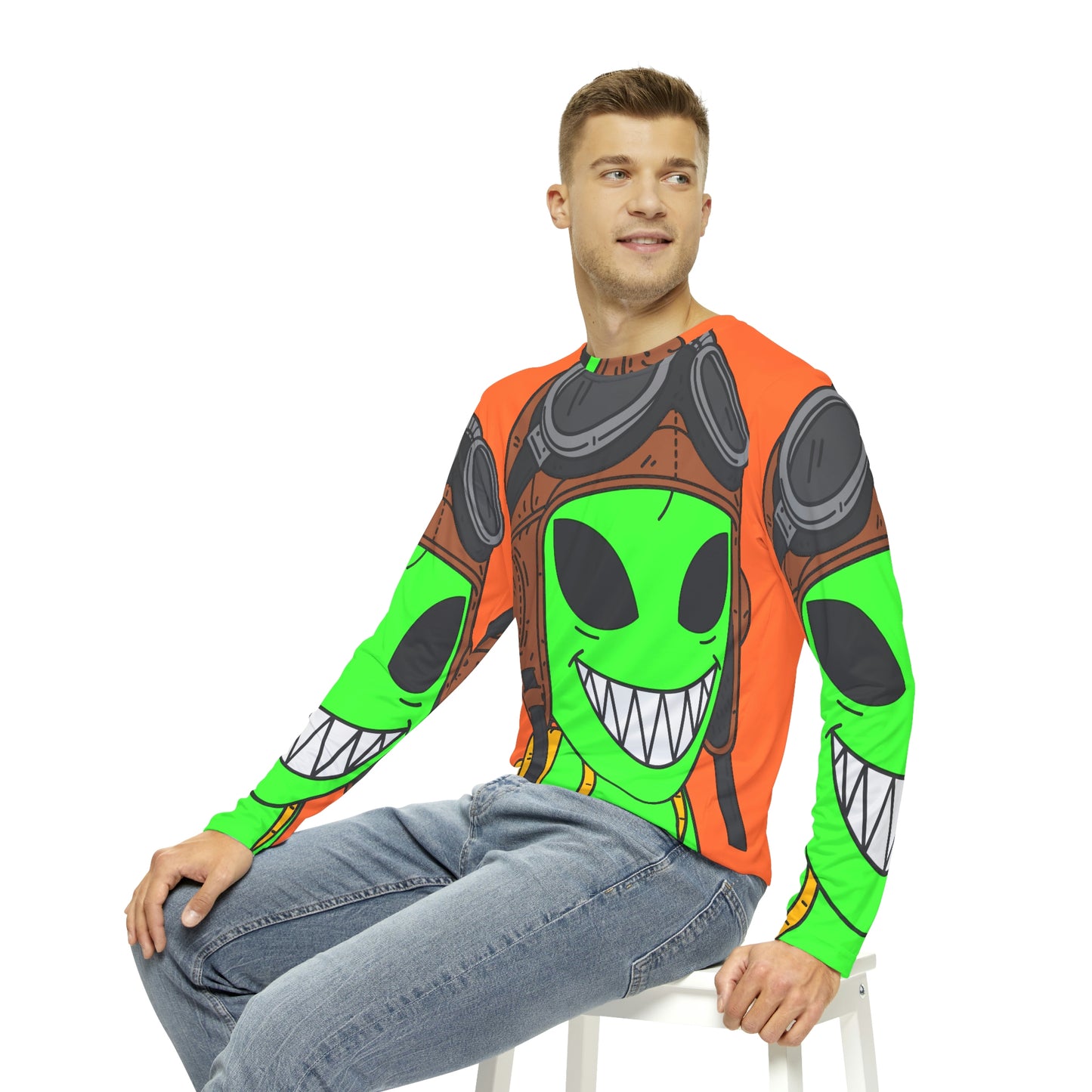 Aviador Space Force UFO Pilot Alien Flyer Camisa AOP de manga larga para hombre 