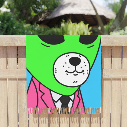 White Bear Dog Face Pink Suit Green Alien Visitor Black Cap Boho Beach Cloth