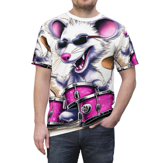 Opossum Drum Band Furry Animal Graphic Anime Camiseta unisex cortada y cosida (AOP)