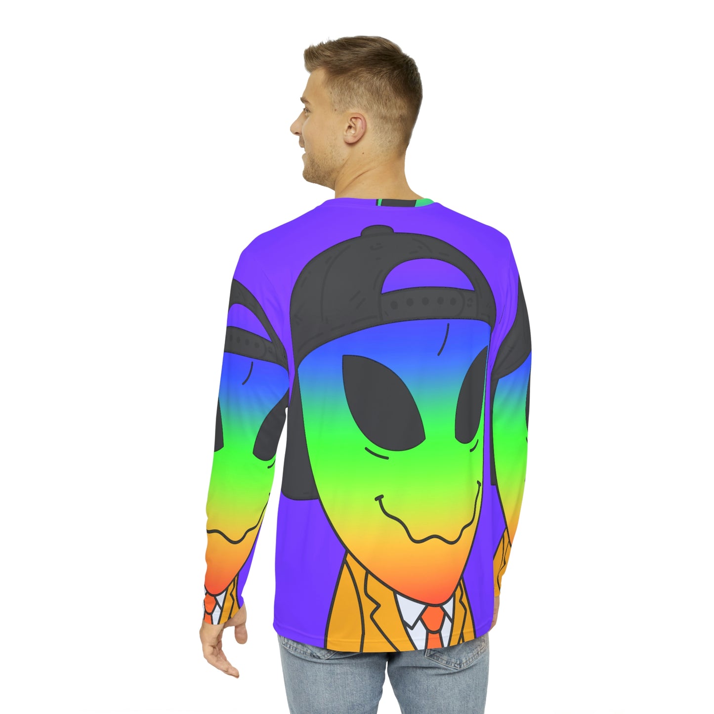 Rainbow Multi Color Visitor Gold Suit Visitor Men's Long Sleeve AOP Shirt