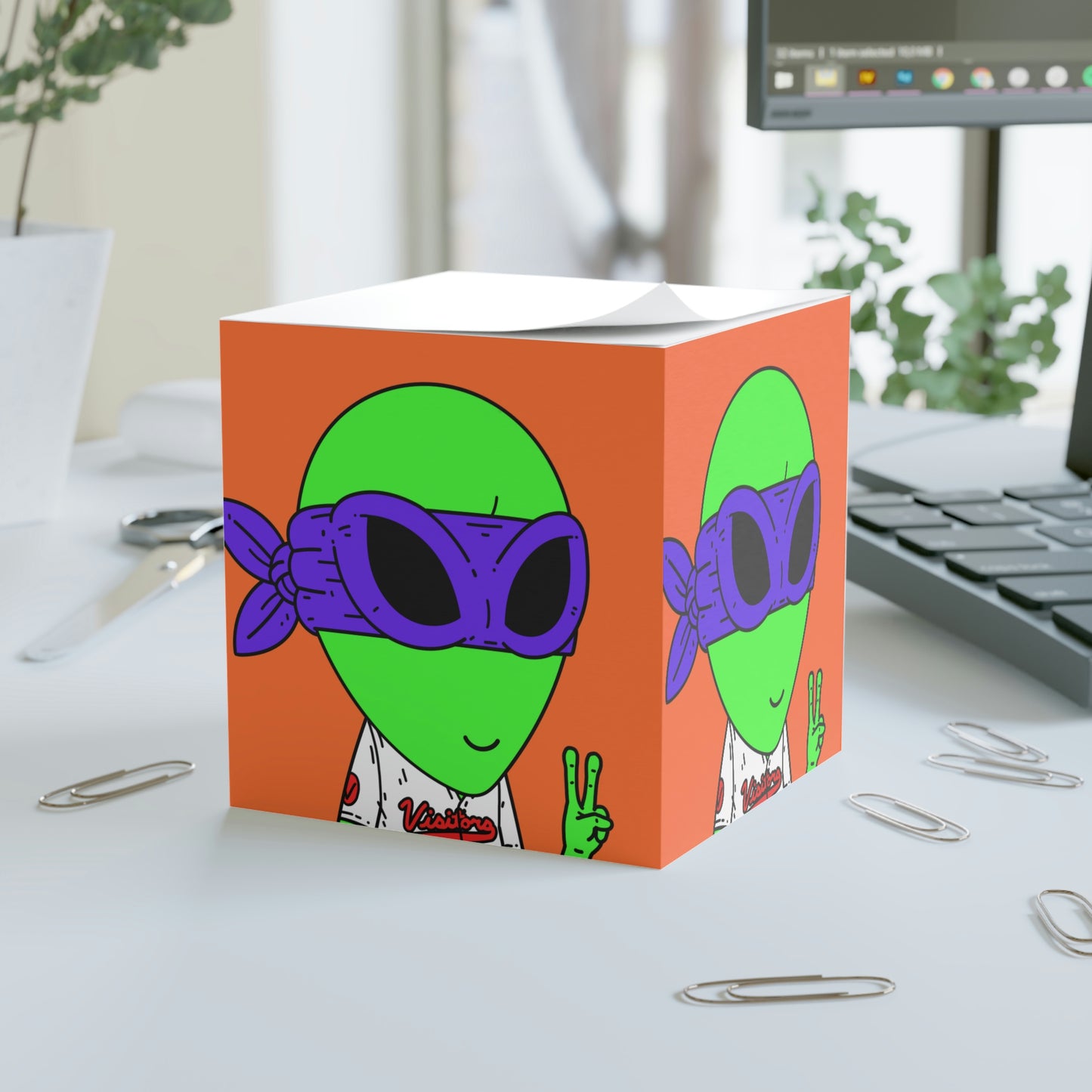 Cubo de notas alienígena Jersey visitante de la paz Ninja púrpura 