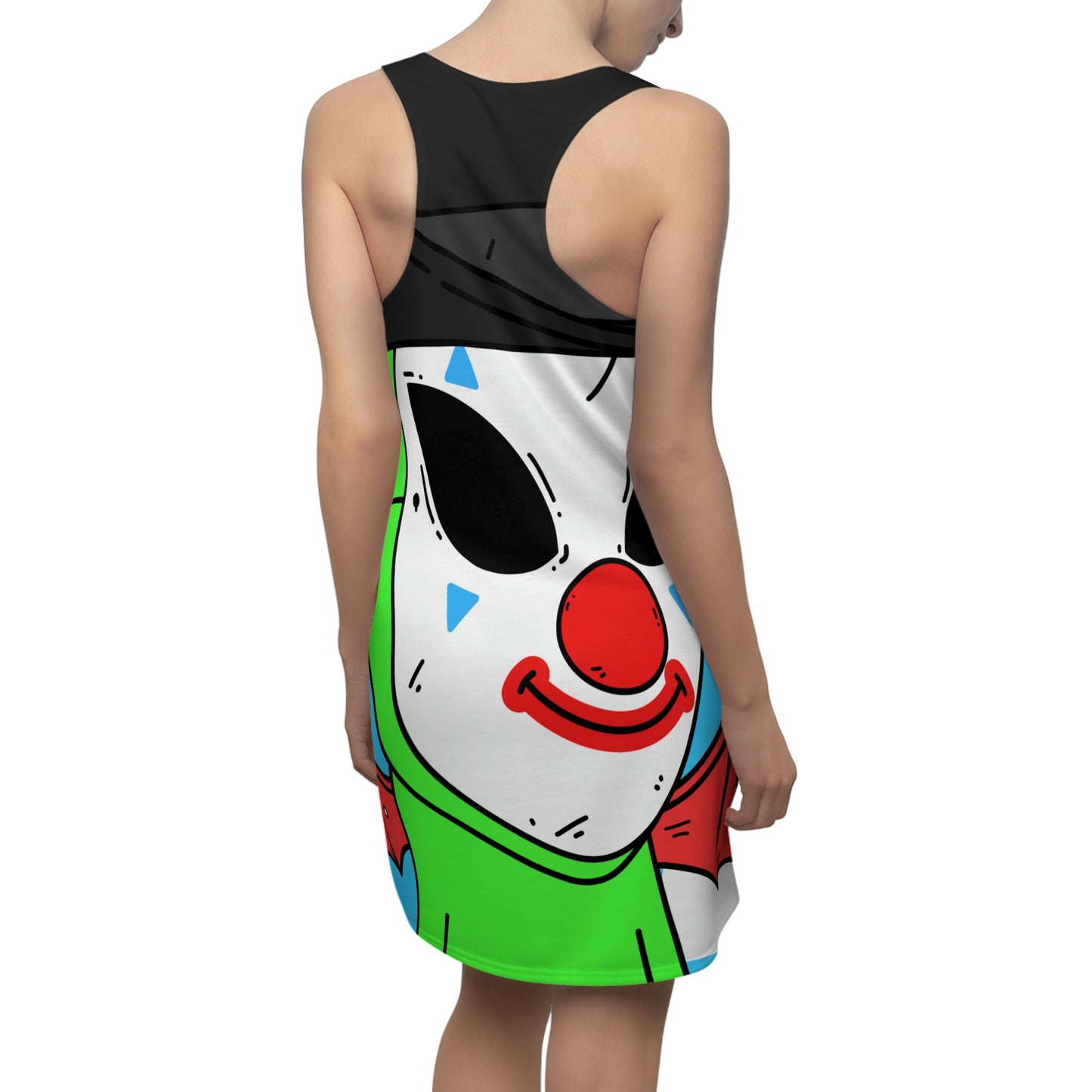 Clown Visitor Green Alien w/ Devil Wings Women's Cut & Sew Racerback Dress (AOP)