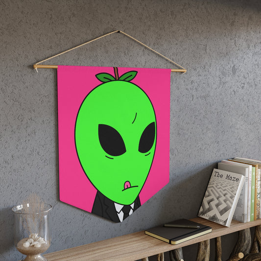 Green Apple Head Tongue Out Black Business Suit Visitor Pennant