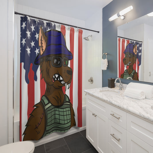 Military Army Cyborg Werewolf USA American Flag Wolf Shower Curtains