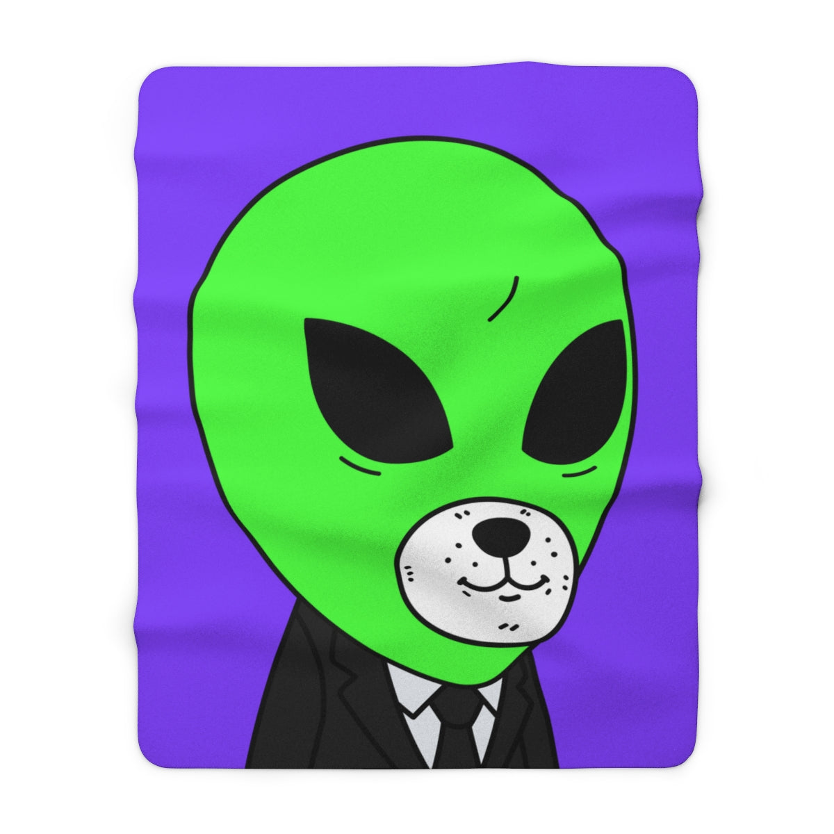 Green Alien Business Suit Dog Face Visitor Sherpa Fleece Blanket