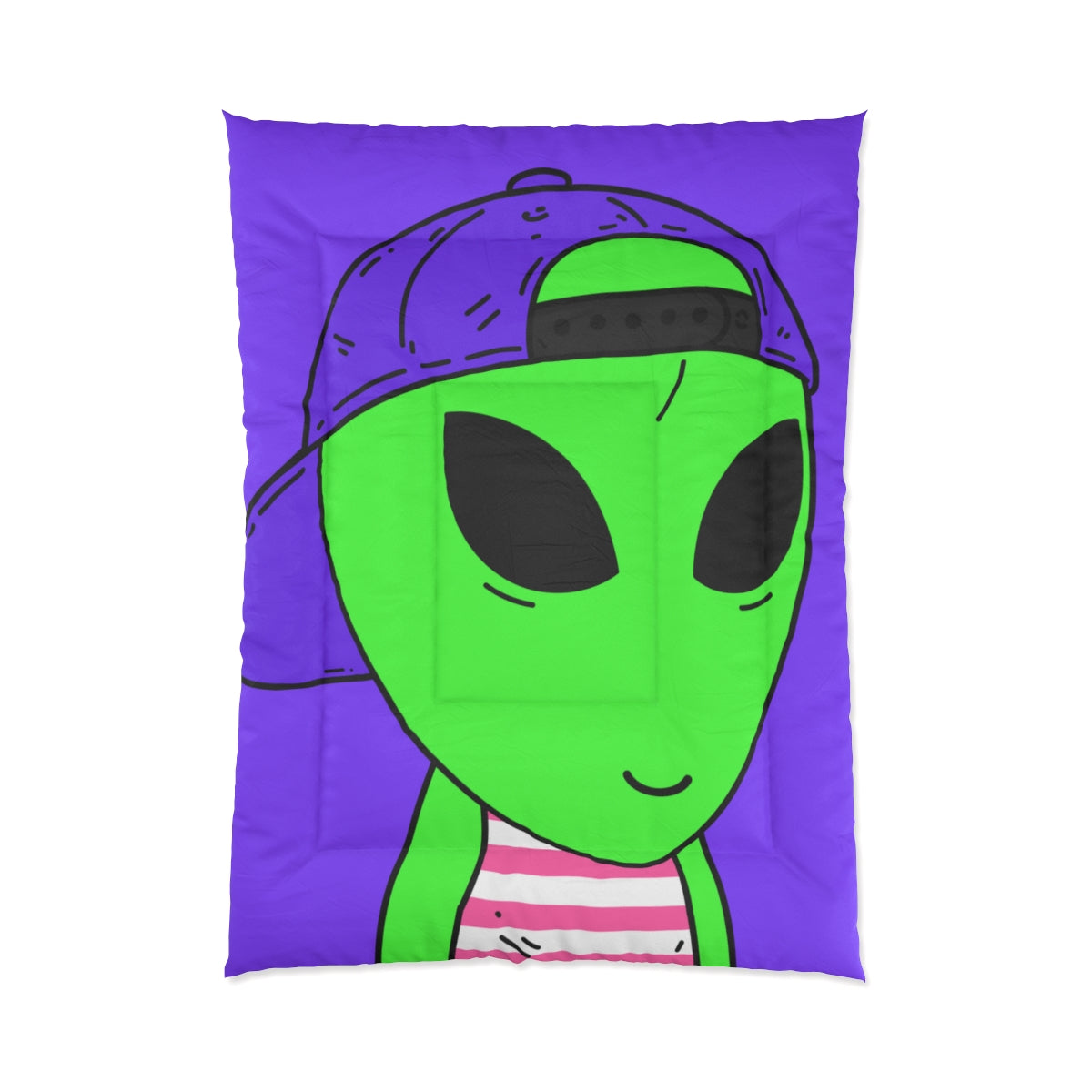 Purple Hat Green Alien Smile Visitor Red White Striped Tank Top Bed Comforter