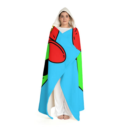 Visitors Alien Green Large O Face Red Visi V Hat Yellow Black Striped shirt Hooded Sherpa Fleece Blanket