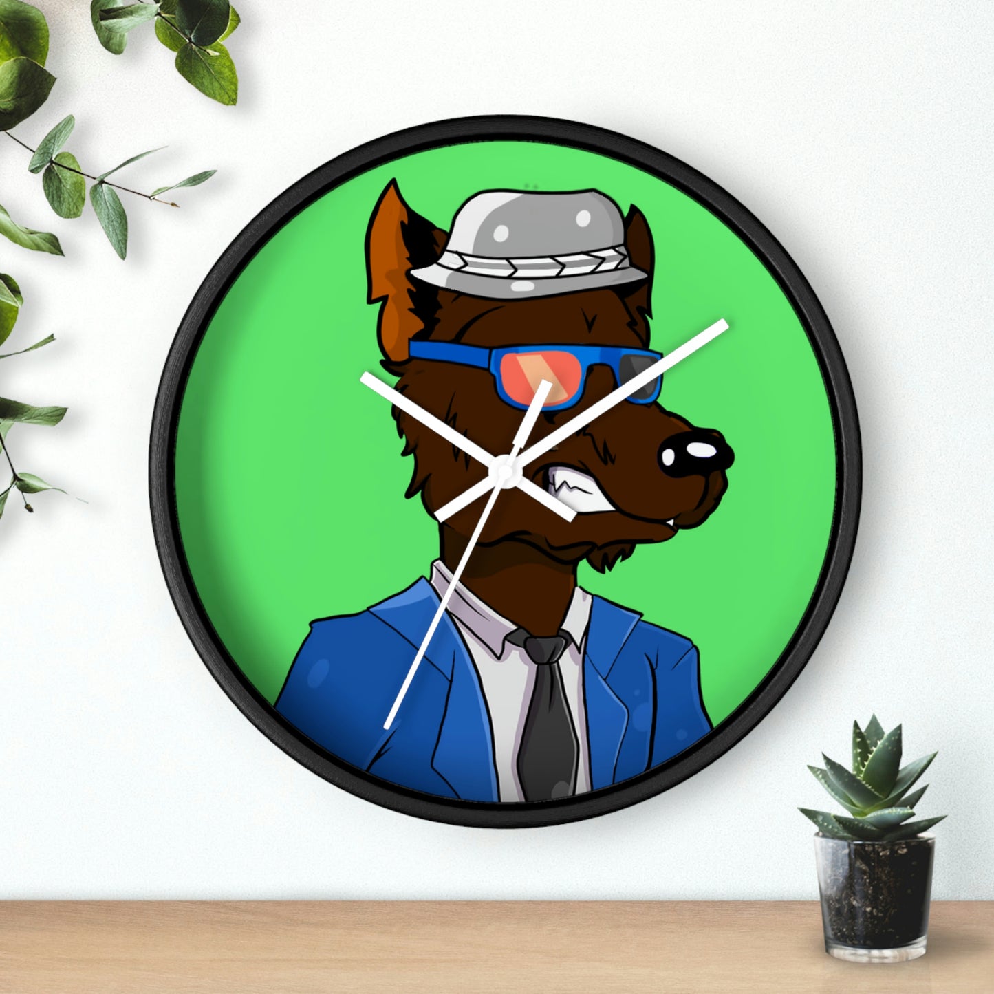 Brown Wolf Fur Blue Suit Business Tie Werewolf Wall clock