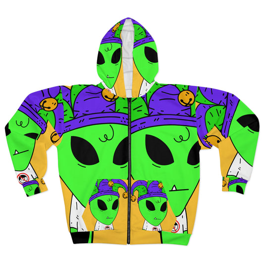 Jester Alien Joker Visitor AOP Unisex Zip Hoodie