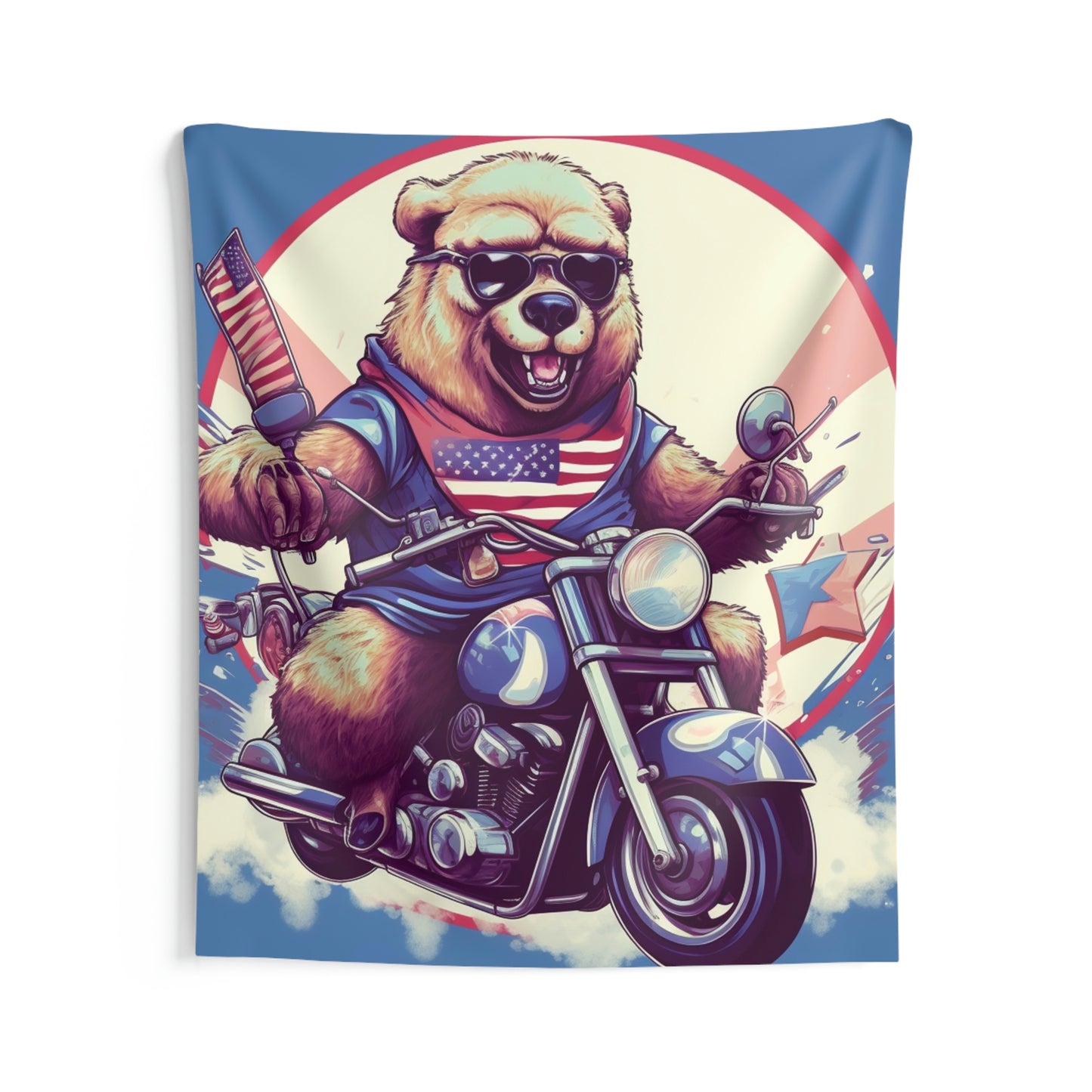 Roaring American Pride: Patriotic Bear 独立記念日 オートバイ アドベンチャー 屋内壁タペストリー