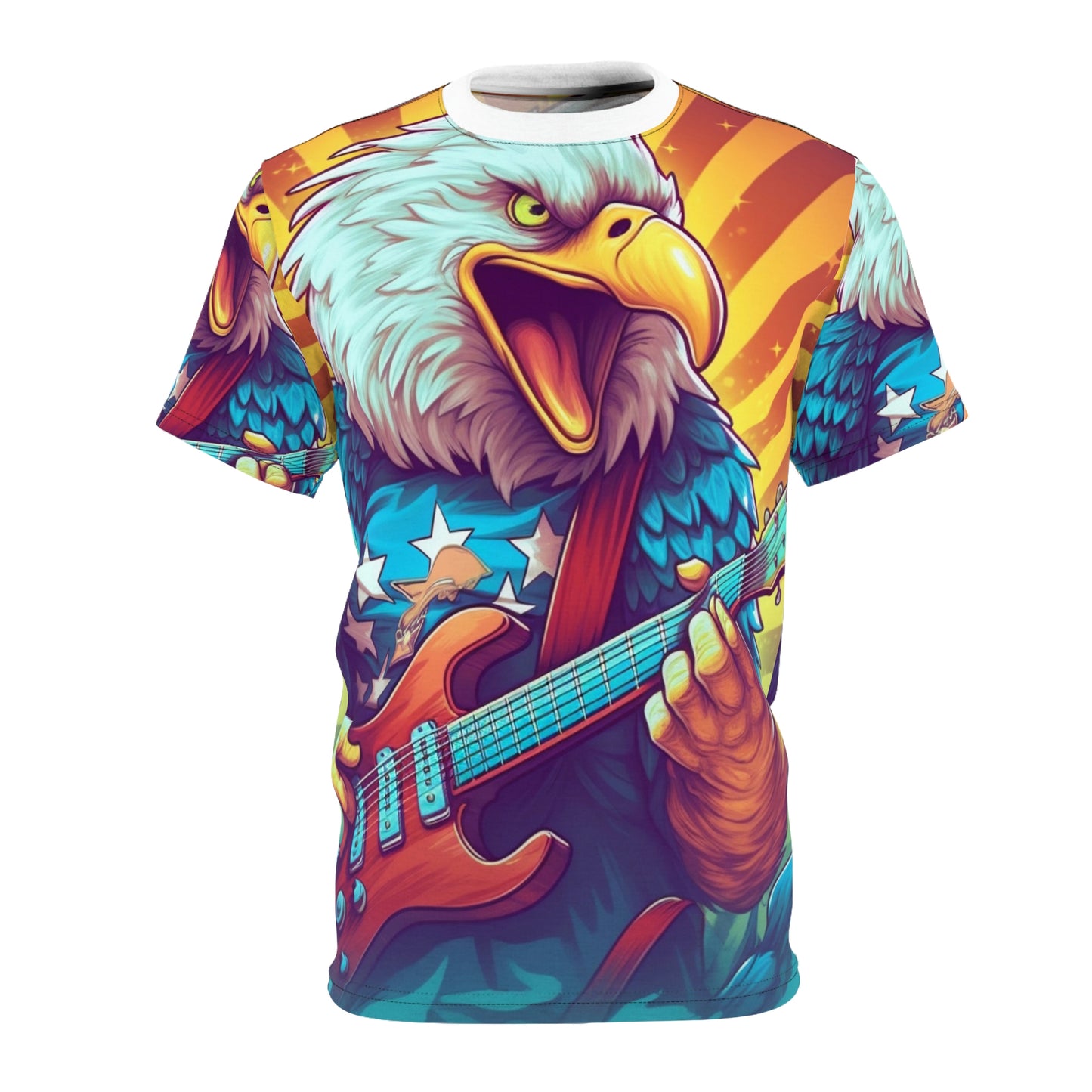 Artistic Graphic of the Guitar-Playing American Bald Eagle Unisex Cut & Sew Tee (AOP)