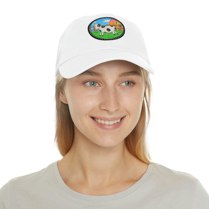 Cow Farm Animal Character Dad Hat with Leather Patch (Round)