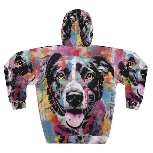 Graffiti-Style Dog Print Art: Happy, Colorful, Post-Apocalyptic Design Unisex Pullover Hoodie (AOP)