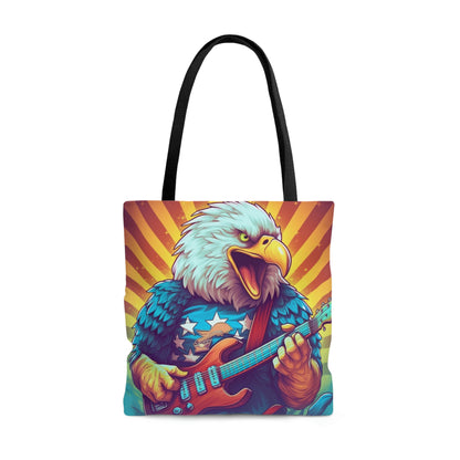 Artistic Graphic of the Guitar-Playing American Bald Eagle Tote Bag (AOP)