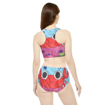 Lobster Crab Graphic Sea Lovers Sporty Bikini Set (AOP)