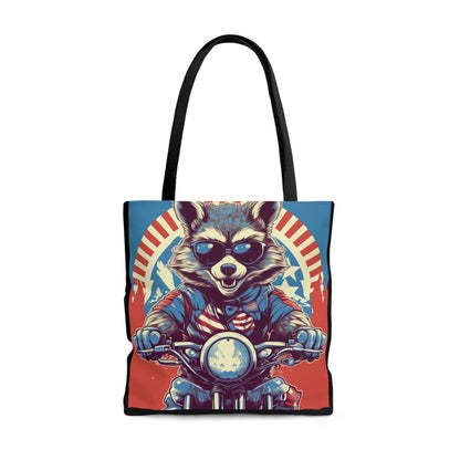 Raccoon Motorcycle Bike Rider Furry Animal Graphic Tote Bag (AOP)