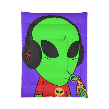 The Visitors Pizza Alien with Headphones Bed Comforter