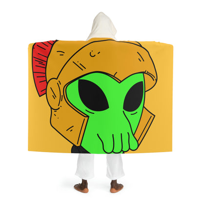 Green Spartan Helmet Alien Squid Mouth Visitor Hooded Sherpa Fleece Blanket