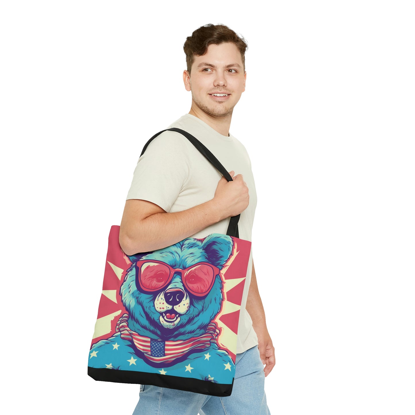 4th of July Festive Fun: Cute Patriotic Bear Graphic USA Style Tote Bag (AOP)