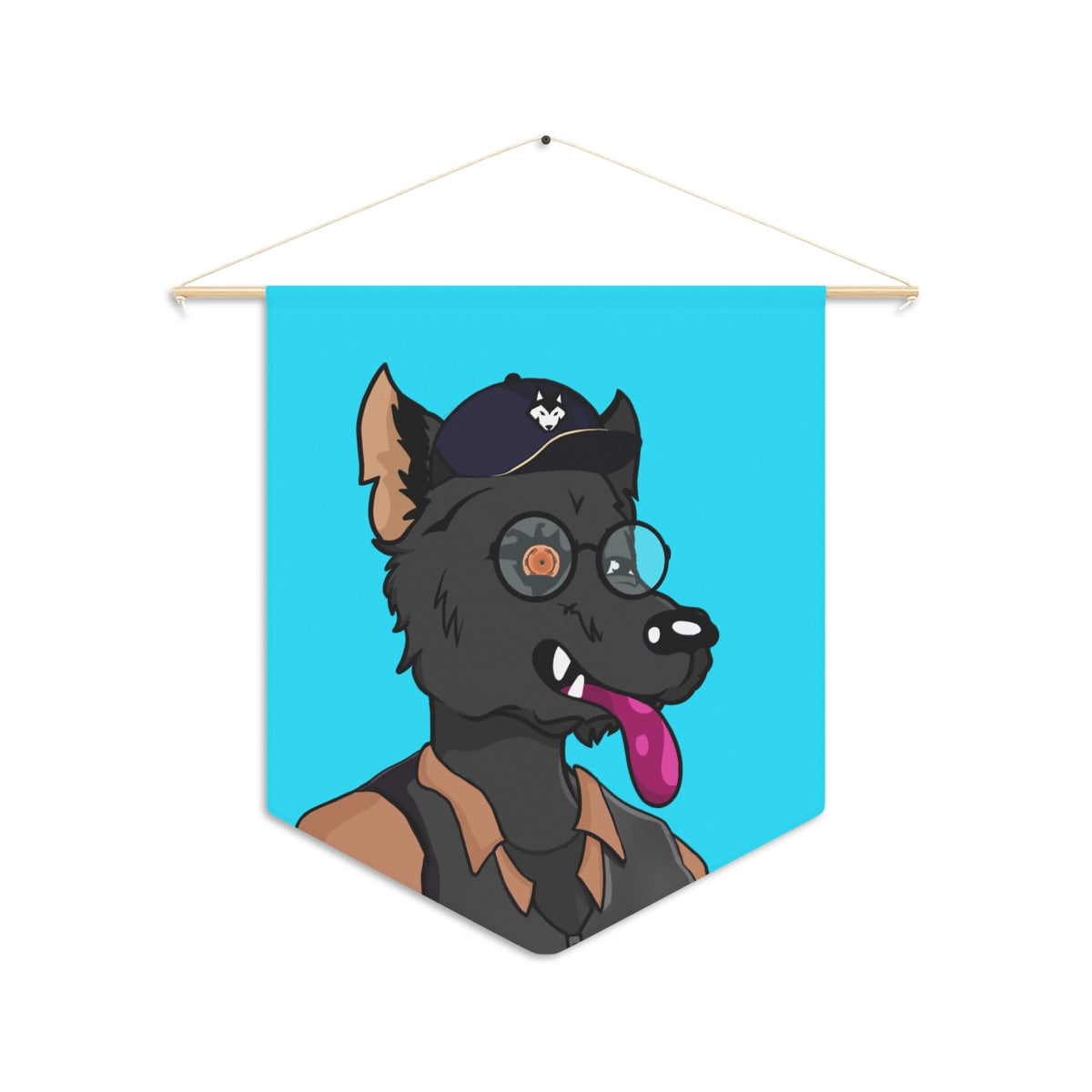 Cyborg Wolf Detective Tongue Out Round Wolve Glasses Pennant