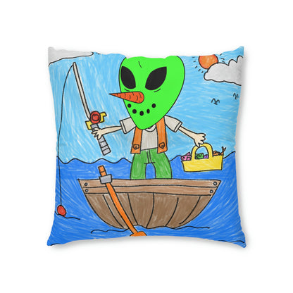 Sea Fish Hunter Veggie Visi Vegetable Visitor Alien Tufted Floor Pillow, Square