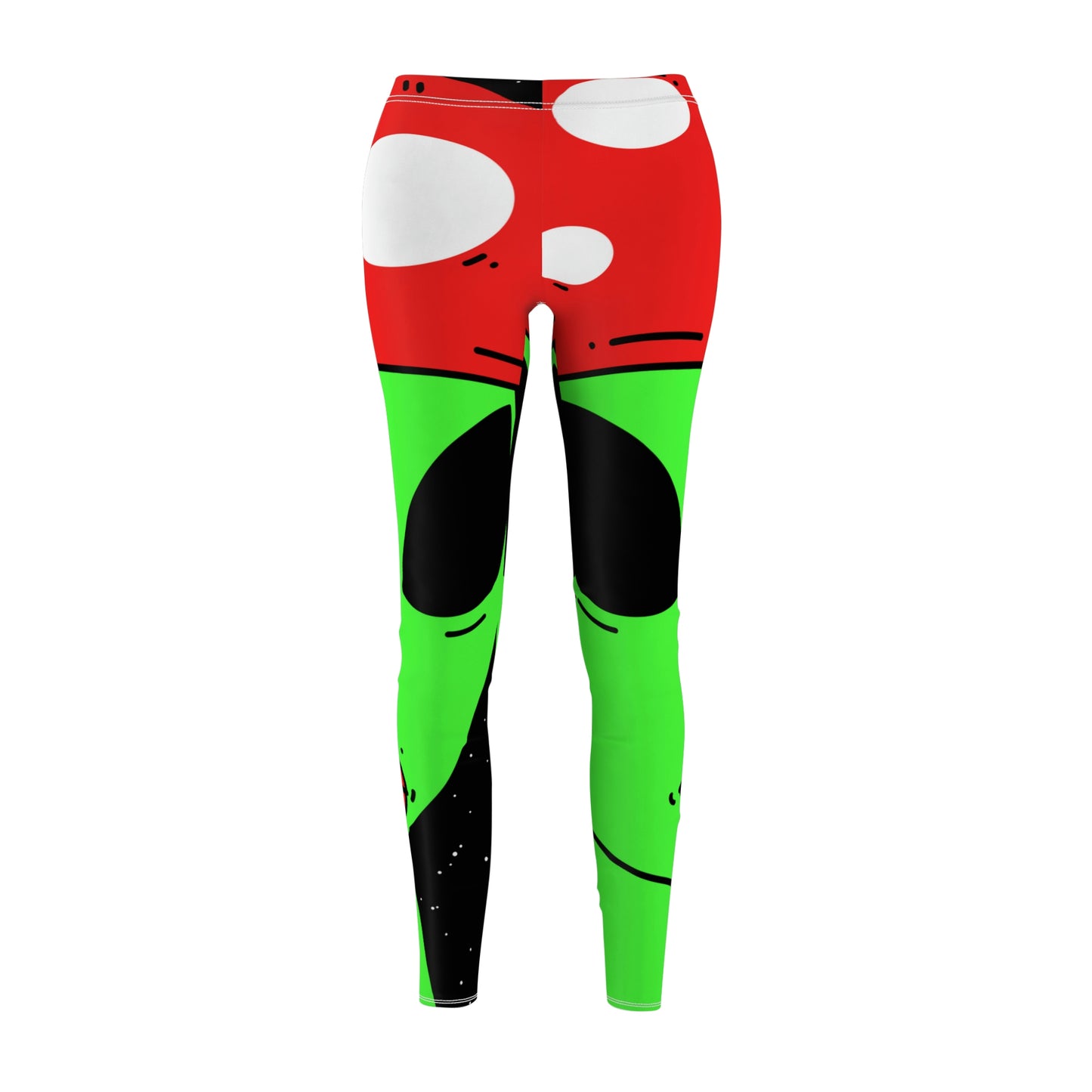 Mushroom Head Green Alien Visitor w/ Red Lips Women's Cut & Sew Casual Leggings