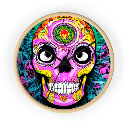 Trippy psychedelic Skull Skeleton Head Face Wall clock