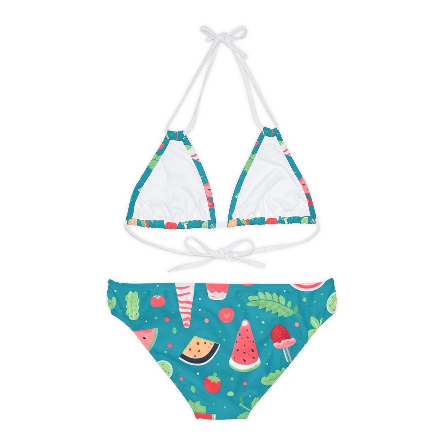 Quirky Summer Food Watermelon Ice Cream Cocktail Pattern Strappy Bikini Set (AOP)