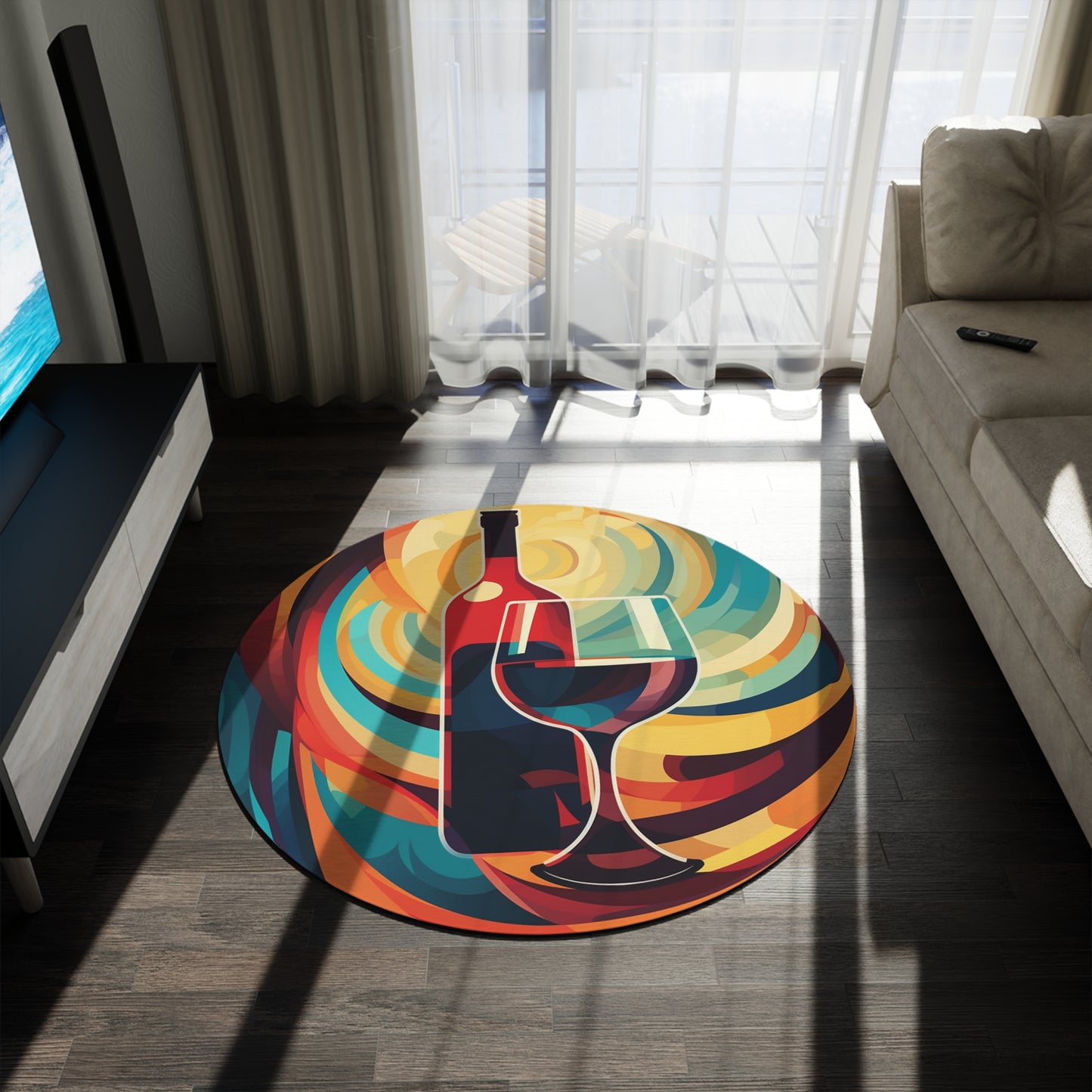 Wine Lover Abstract - Bottle & Glass Design Round Rug