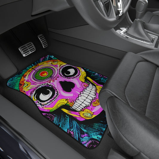 Trippy psychedelic Skull Skeleton Head Face Car Mats (2x Front)