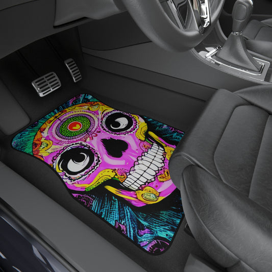 Alfombrillas para coche con cara de cabeza de esqueleto de calavera psicodélica trippy (2x delanteras) 