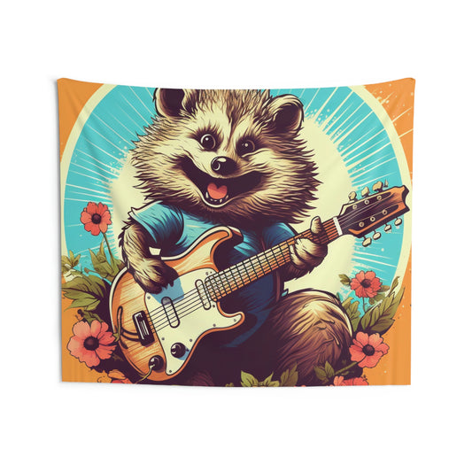 Hedgehog Guitar Band Music Musician Rock Star Graphic Indoor Wall Tapestries