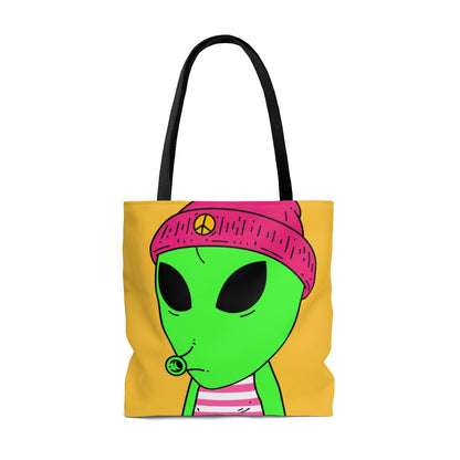 Pink Peace Hat Striped Shirt Visitor Green Snoot Mouth AOP Tote Bag