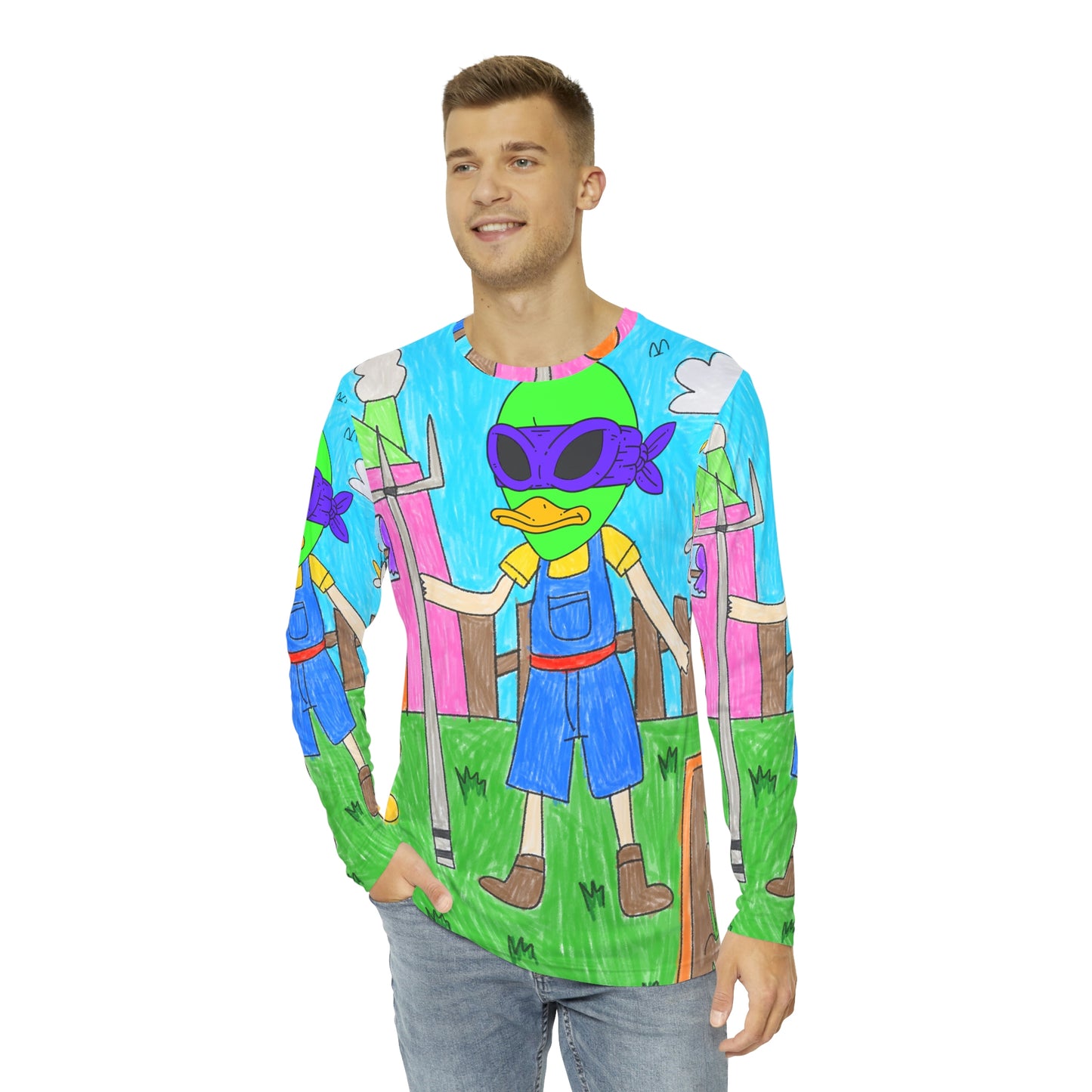 Farm Alien Visitor 751 Camisa AOP de manga larga para hombre 