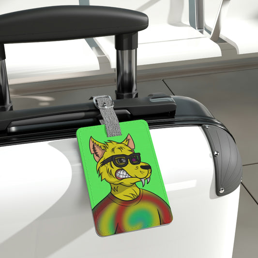 Wolve Cyborg Tie Dye Wolf Shirt Yellow Fur Cool Sun Glasses Saffiano Polyester Luggage Tag, Rectangle