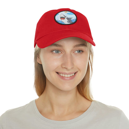 Shark Jaw Teeth Attack Ocean Sea Creature Dad Hat with Leather Patch (Round)