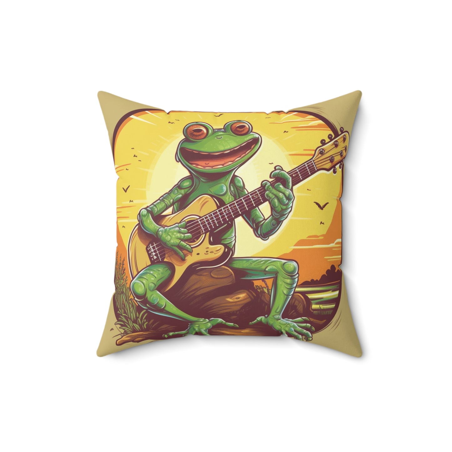 Swamp Frog Acoustic Guitar Player Outdoor Spun Polyester Square Pillow