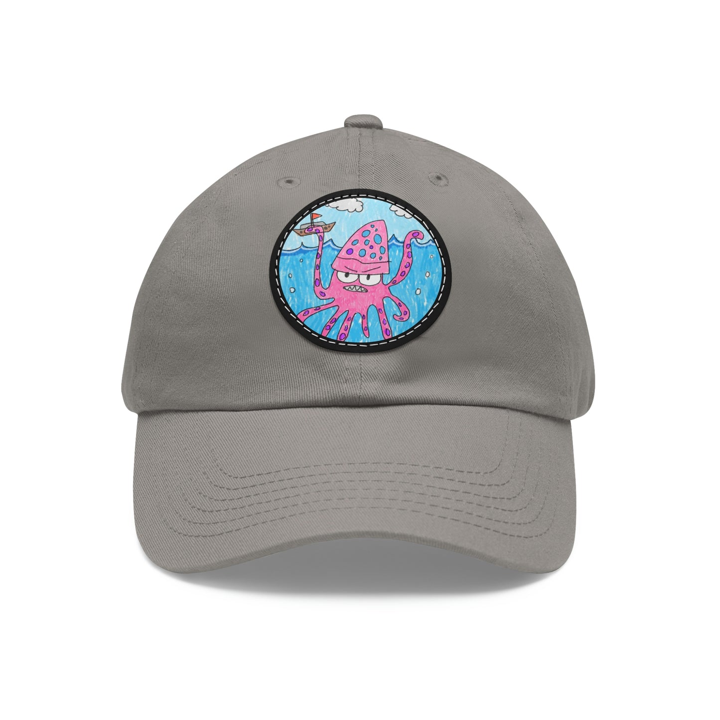 The Kraken Octopus Clean Graphic Dad Hat with Leather Patch (ラウンド)