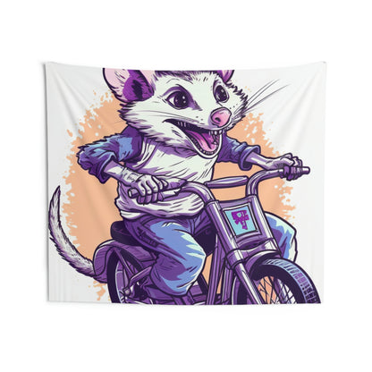 Bike Opossum Riding Pop Culture Graphic Indoor Wall Tapestries