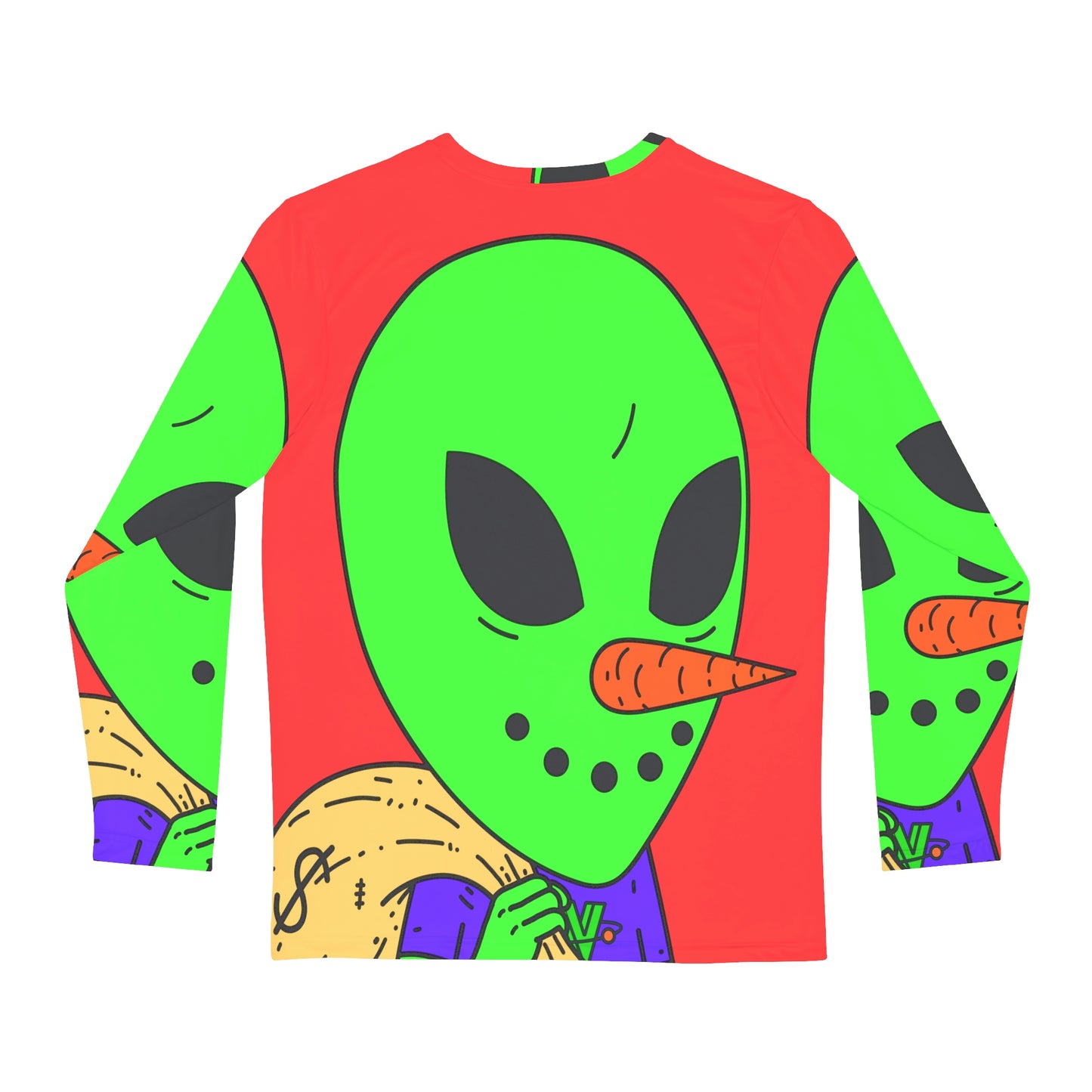 Money Bank Bag Snowman Green Visitor Alien Men's Long Sleeve AOP Shirt